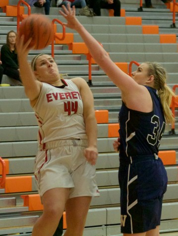  Lauren Allison for the Trojans making a nice move to get off a difficult shot against a Lindsey Honeycutt led Orcas team on Saturday night. 
