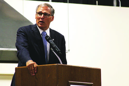 Governor Jay Inslee speaking at the ground opening of the AMTEC building on Oct. 1, 2014