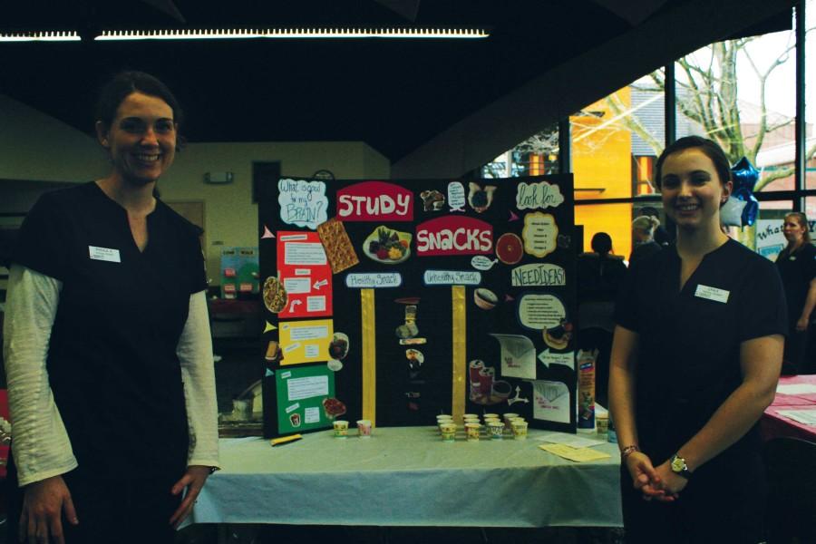 Nursing students Amanda Alps and Erika Payne give students ideas for healthy snacks that will help give your brain that power it needs to study. Not only did they give ideas on snacks but they even brought some in for students to taste test. 
