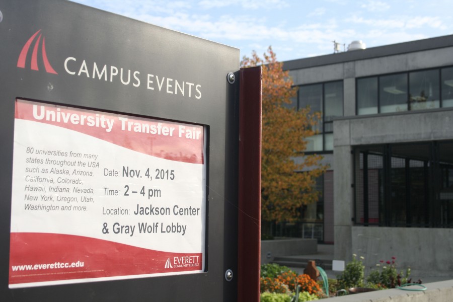 A sign outside Whitehorse hall explains the details for the Transfer Fair held on November 4th, 2015