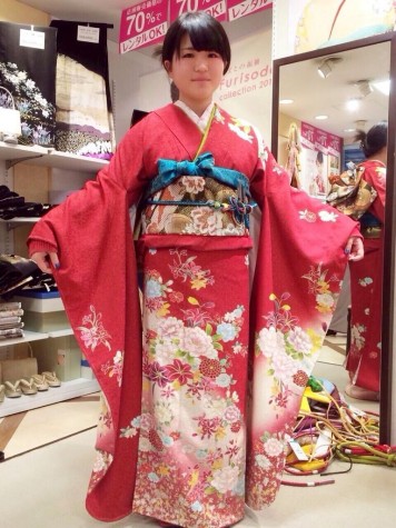 Student Reika Yamazak wearing her traditional kimono for the ceremony.