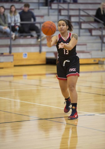 Makaliah Johnson passes the ball to a teammate on the perimeter against Whatcom Community College on Saturday, January 9th. 