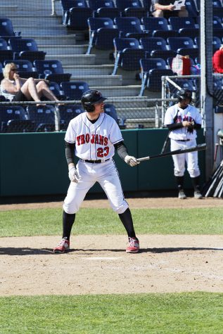 Jake Nelson getting comfortable in the batters box before taking a swing against Shoreline Community College at Everett Memorial Stadium on April 9th 2016.