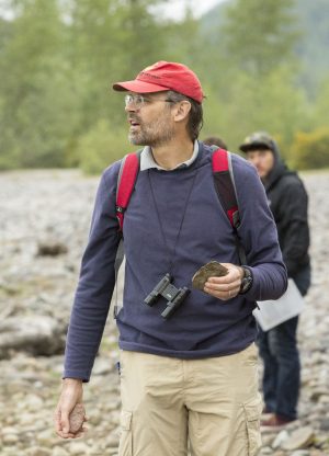 David Walker, EvCC’s Geological Science teacher, examines the valley floor for lesson examples. 