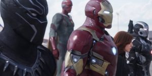 Team Iron Man, consisting of newcomer Black Panther alongside Iron Man, Black Widow, War Machine, and Vision.