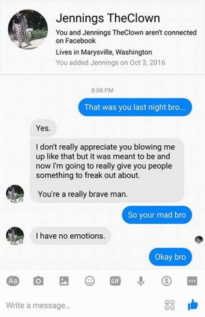 Peewee Nuno and Jennings TheClown discuss their encounter through Facebook messages. 