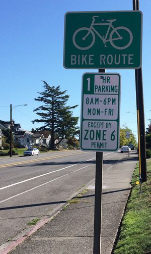 Zone signs on Colby west of the EvCC campus tells you where and how long to park.