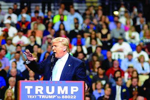 Donald Trump, the Republican nominee for president, is shown here at one of his rallies, which are infamous for the unscripted speeches that accompany them. 