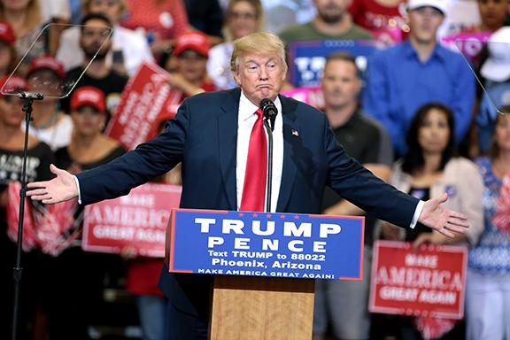 Donald Trump, our nation’s newly elected president, is shown here speaking to a crowd at his rally in Phoenix, Arizona. 