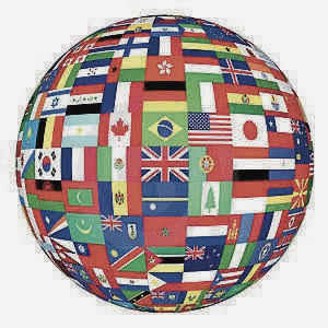  a sphere decorated by many national flags, it shows diversity on the earth
