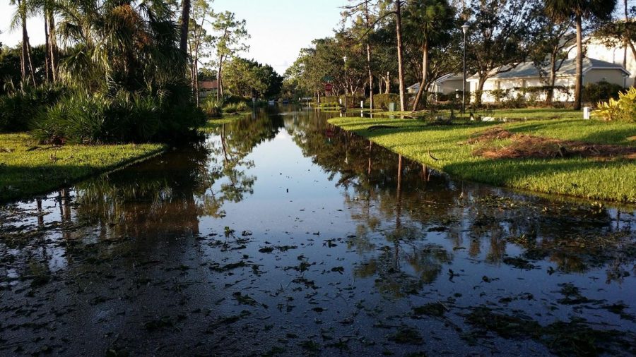 Flooding damage in the streets of Fort Myers, Florida after Hurricane Irma.