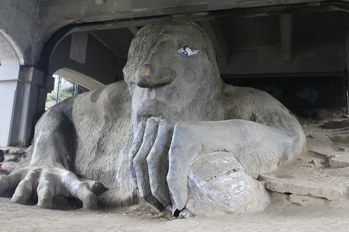 Towering at eighteen feet, the Fremont Troll was constructed by four local artists in the 90’s and is still popularly frequented by tourists.