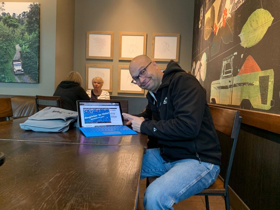 Dennis Skarr, EvCC computer information systems instructor and security analyst for the Air National Guard, reminds students to vote. He says, “Your voice is powerful - voting is powerful. Your voice is an amplifier.
