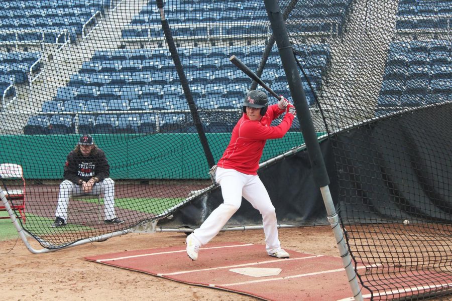 Freshman second/third basemen, Tate Wallat taking some cuts at practice at  EvCC’s Funco Field in Everett. 