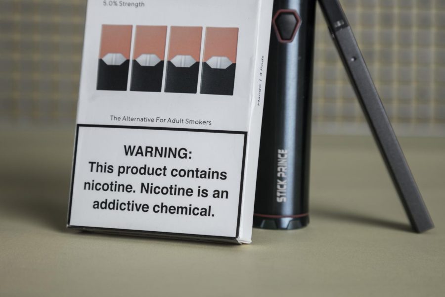 Juul packaging warns about the dangers of nicotine. 