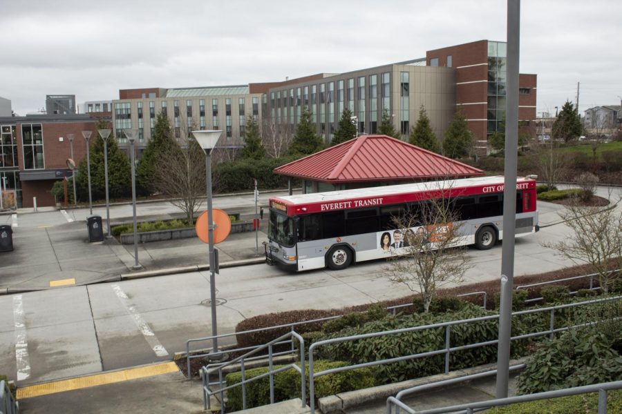 The bus terminal at EvCC is located next to the Walt Price Fitness Center. EvCC busses arrive once every fifteen minutes and run well past the end of evening classes.
