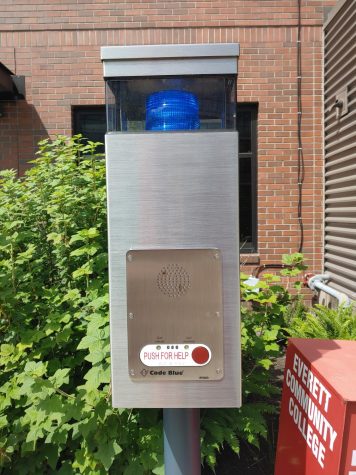 Code Blue Security assistance call box outside of the Parks Student Union.