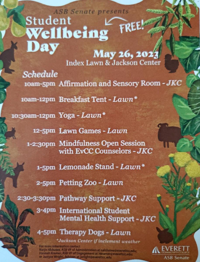A list of activities and the times they occur during Student Wellbeing Day