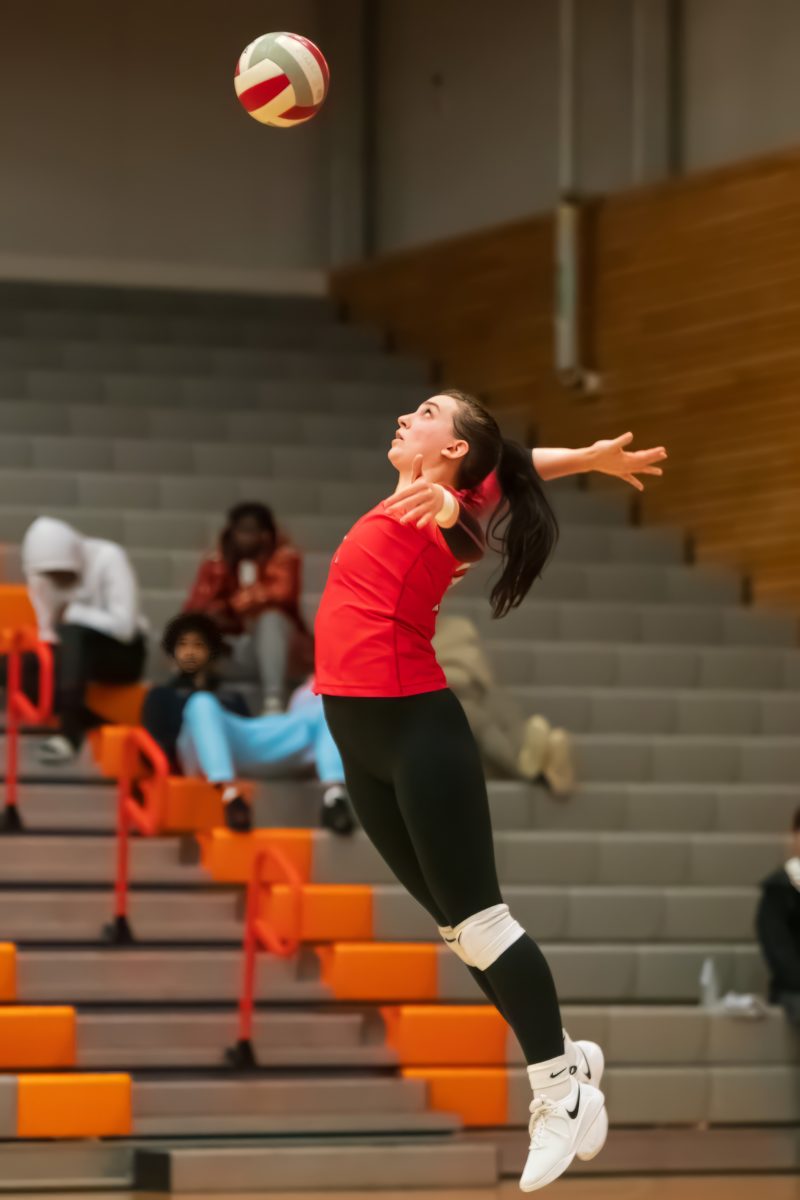Sophomore+Malia+Shepherd+serves+during+the+second+set+of+the+Trojans+match+with+Edmonds+College.+Shepherd+leads+the+NWAC+in+kills+and+was+named+the+NWAC+offensive+player+of+the+week+for+Sept.+18th+through+24th.