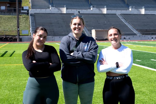 From left: Throwers Sierra Flores, Sophia Mackenzie and Denna Gibb look to finish their season strong and earn their way to the championships.