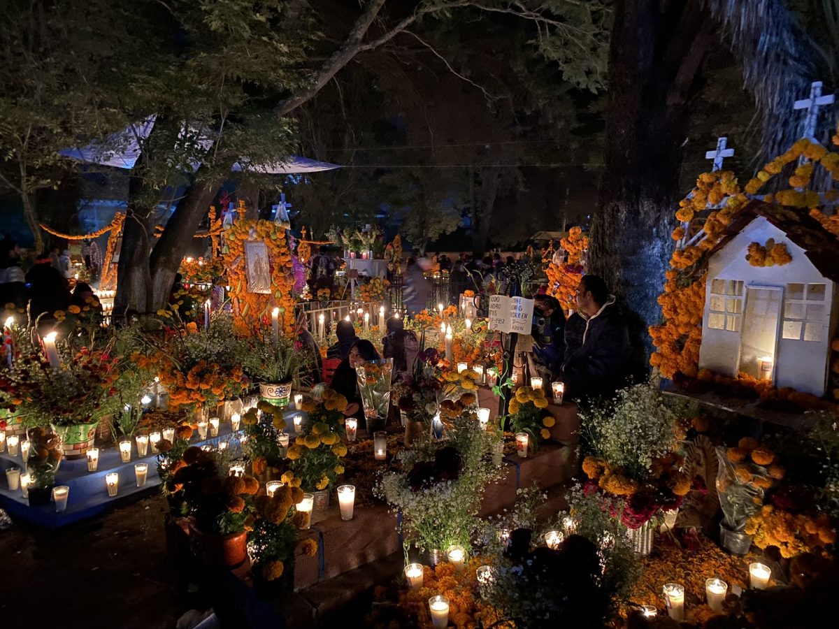 A cemetery decorated and prepped for day of the dead located in Tzintzuntzan, Michoacán, Mexico.