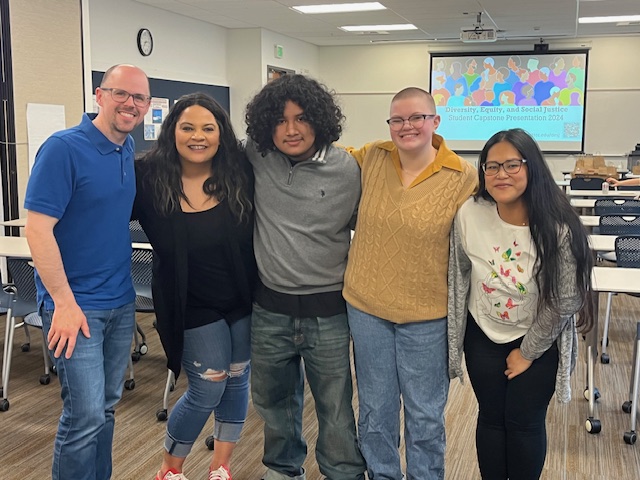 DESJ 298 class members (left to right) Kirk Ralston, Alena Benoit, Justin Flores, Meg Loesch and Jane Pascual eagerly anticipating the completion of their projects.