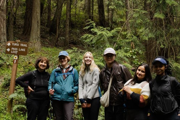 (left to right) EvCC instructor Isabelle Miller joined SEA Club advisor Laura Wild, members Kathryn Hazelbrook, Xianyu Han, Nikita Basnet and Magreth Lema on the hike. (not pictured) Alex Werner. She went on ahead due to feeling cold.