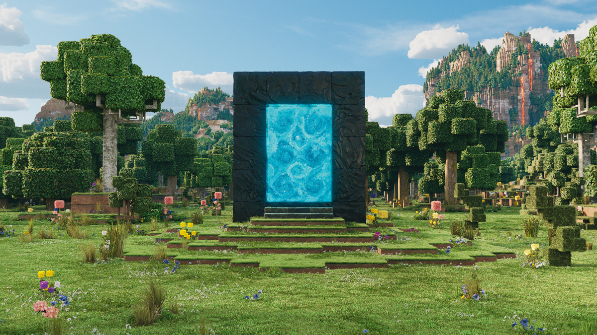 "A Minecraft Movie" rendition of the Nether portal from "Minecraft."