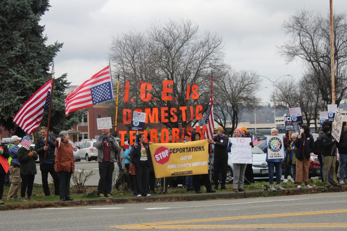 Protesters remained at King County International Airport for approximately two hours on Jan. 16.